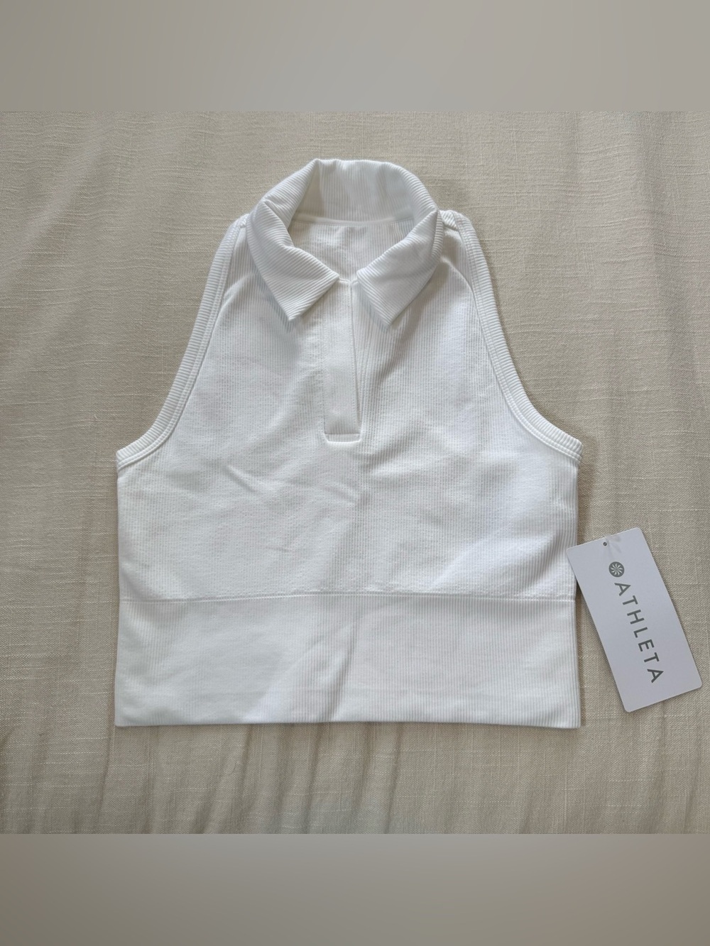 Athleta White Aurora Seamless Crop Polo Tank Size XS Athleisure Activewear - Picture 2 of 7
